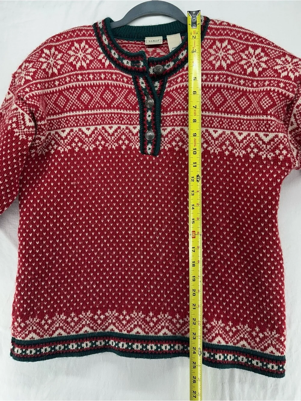 L.L. Bean Fair Isle Wool Sweater Womens Medium Red Nordic Winter Lodge Pullover - Picture 6 of 8